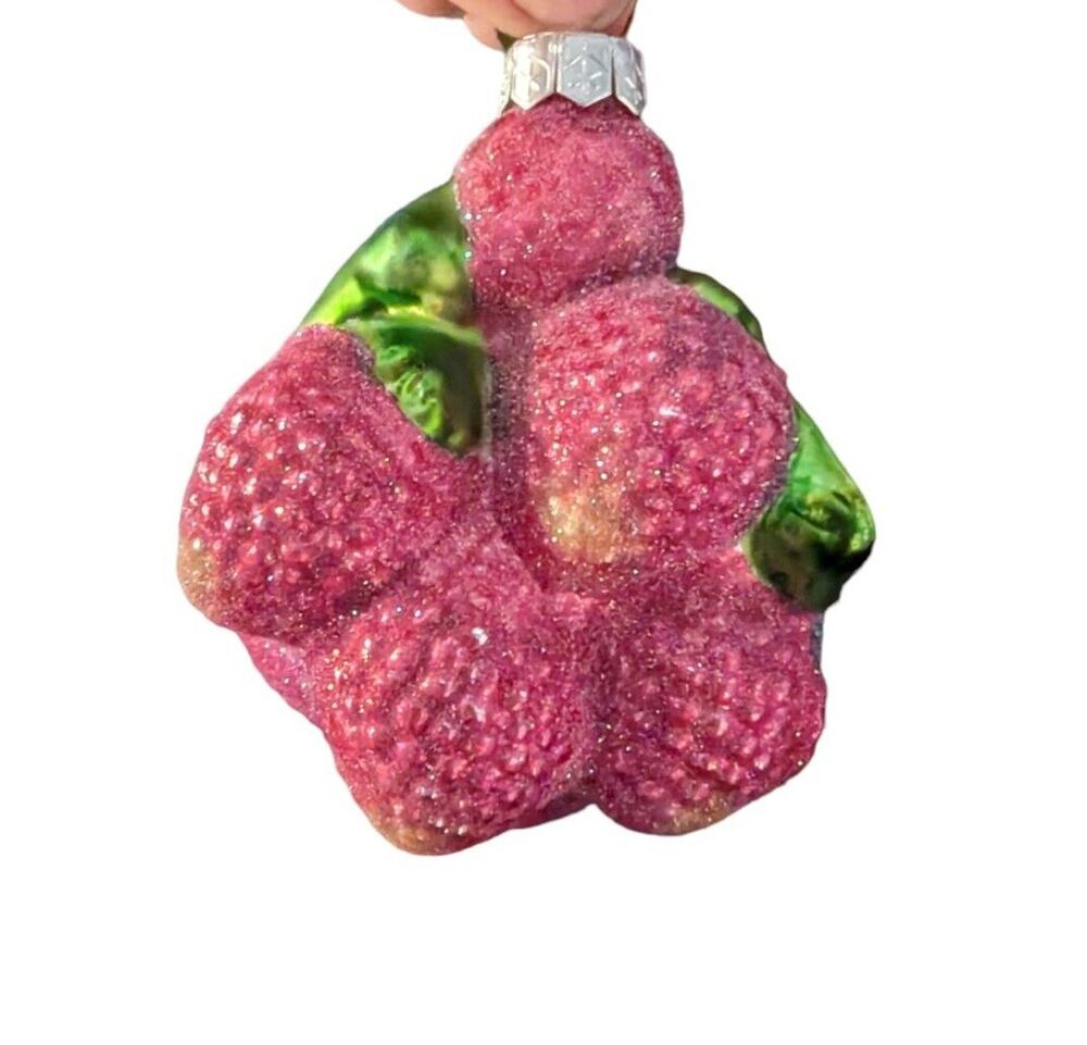 Vtg Neiman Marcus Frosted Berries Ornament Blown Glass 2003 4" Christmas Fruit